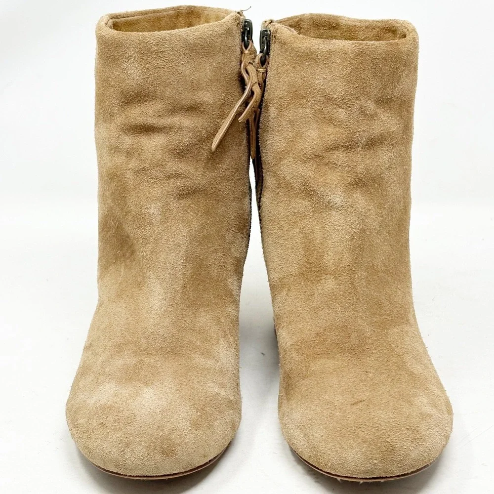 Splendid Tan Suede Ankle Boots Block Heel Round Toe Side Zip Size 6